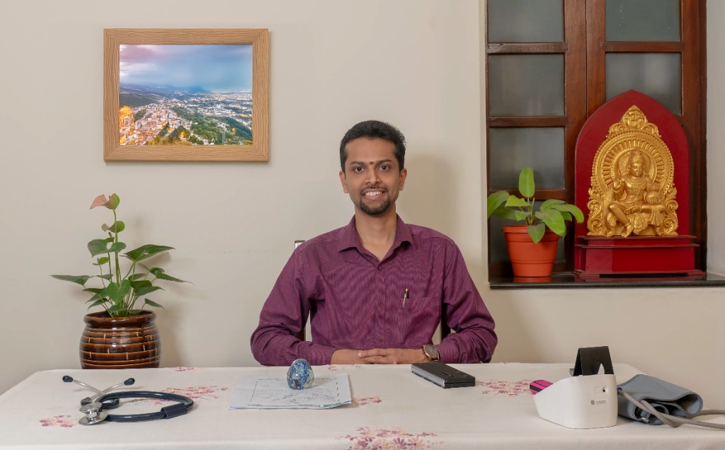 Physician consultation room with clinical assessment setup